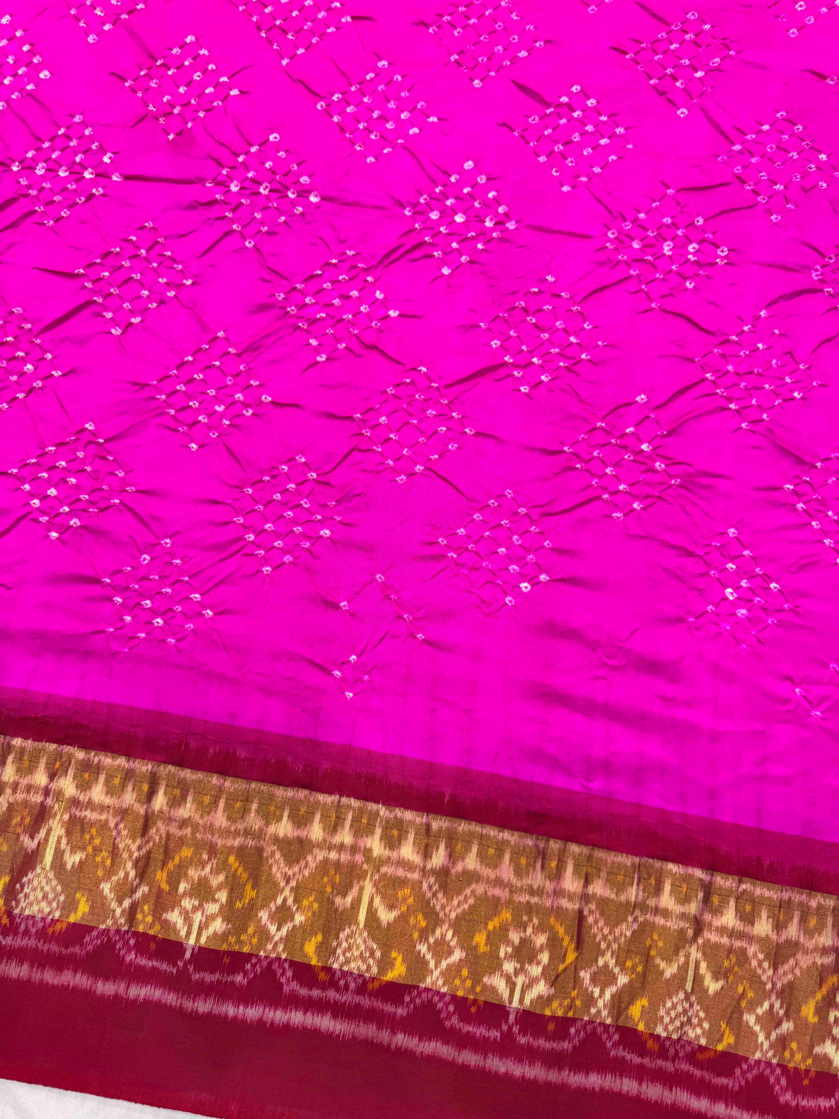 Dark Pink & Pink Single Ikat Bandhani Patola Saree