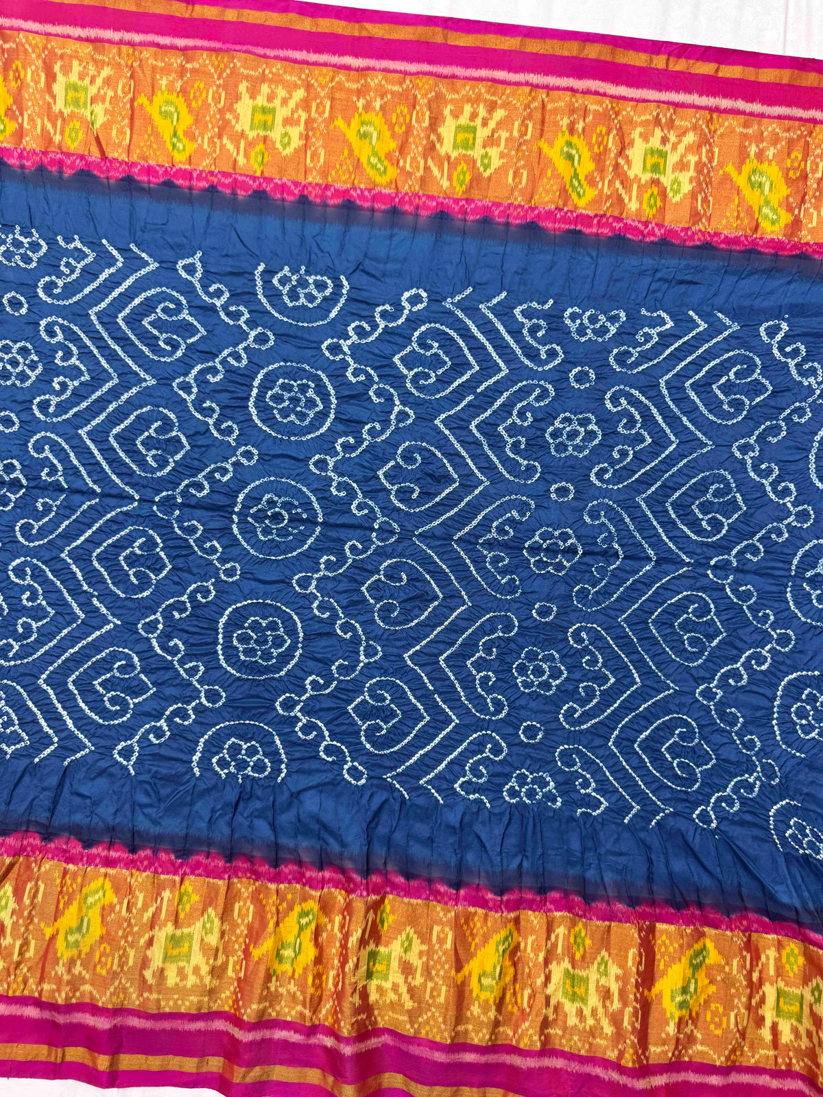 Pink & Indigo Blue Single Ikat Bandhani Patola Saree