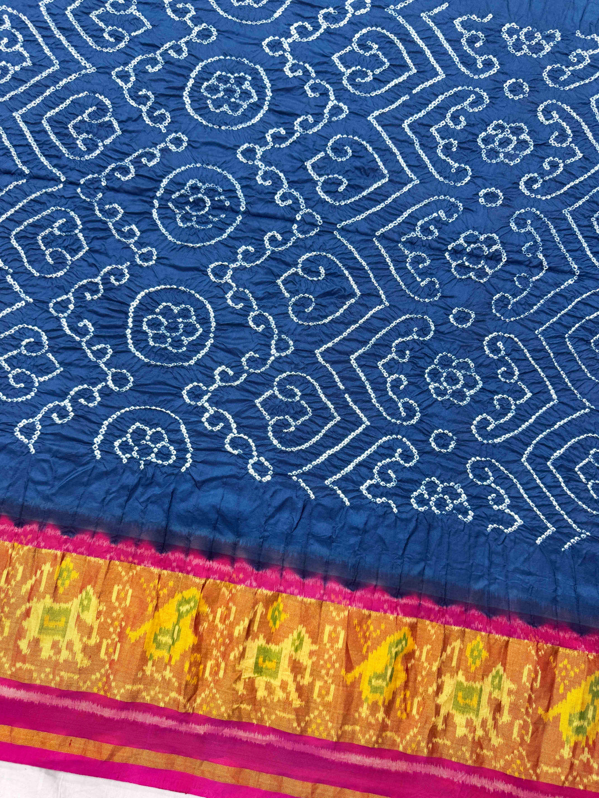 Pink & Indigo Blue Single Ikat Bandhani Patola Saree