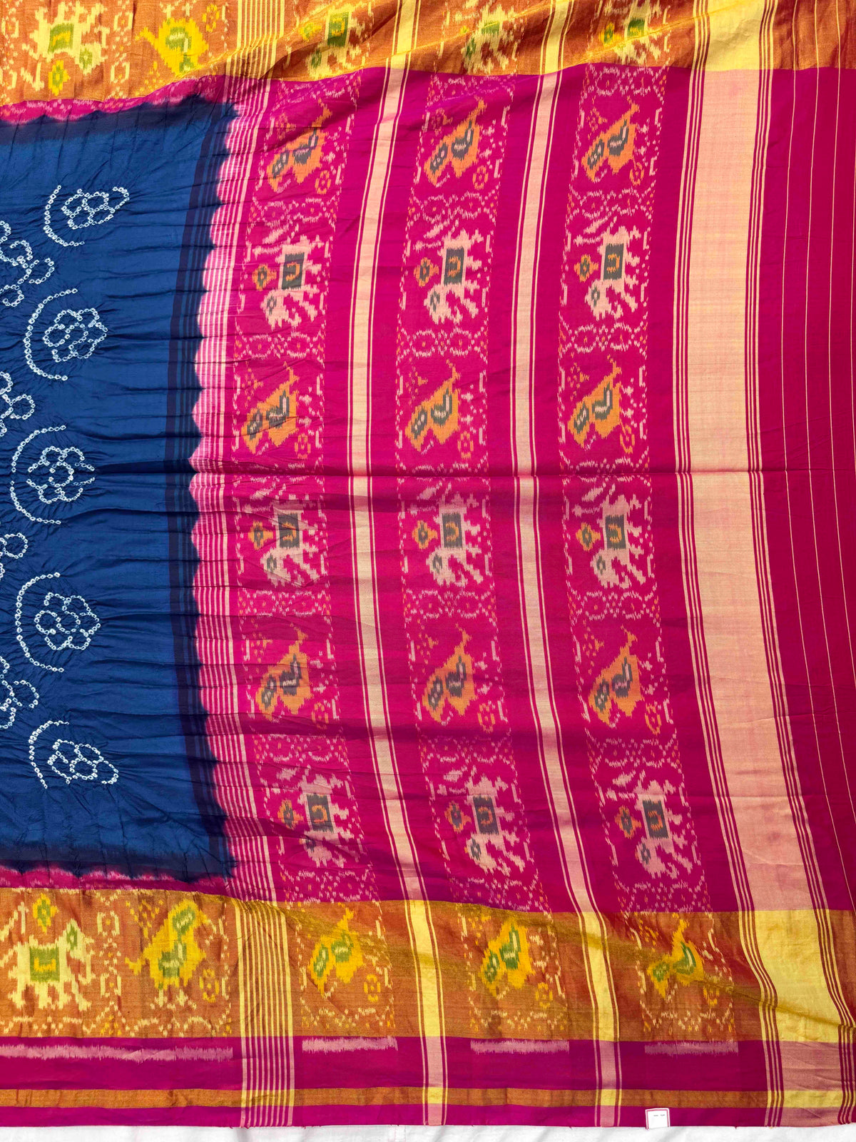 Pink & Indigo Blue Single Ikat Bandhani Patola Saree