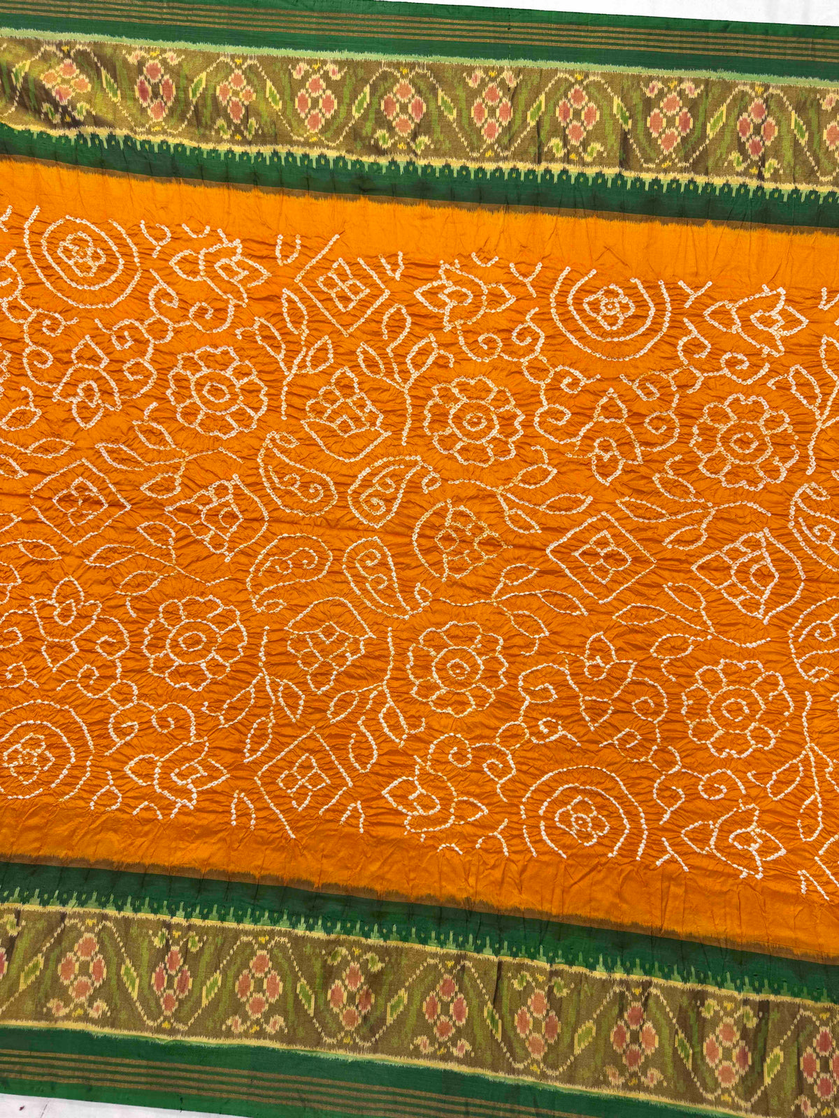 Green & Yellow Single Ikat Bandhani Patola Saree