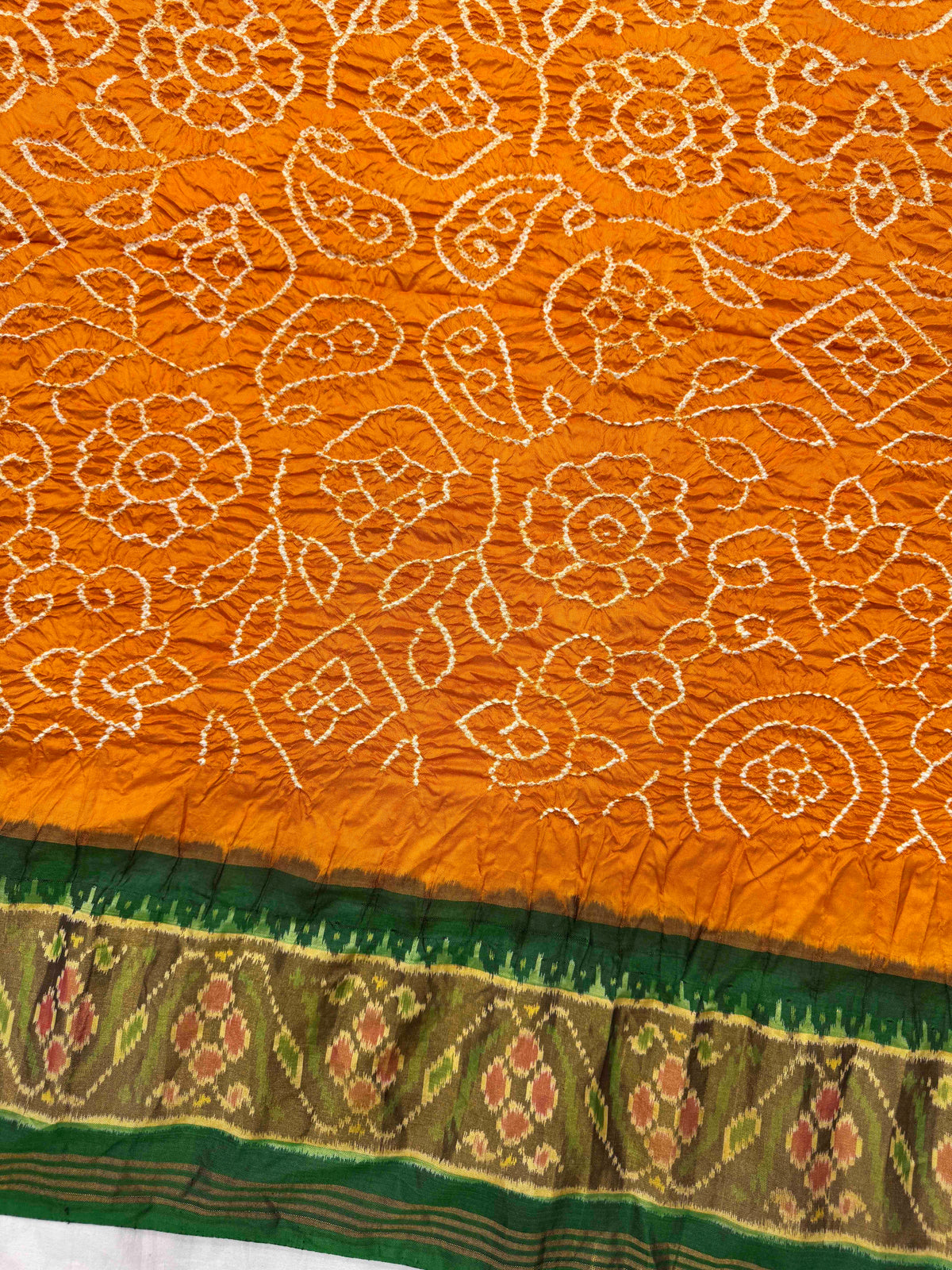 Green & Yellow Single Ikat Bandhani Patola Saree