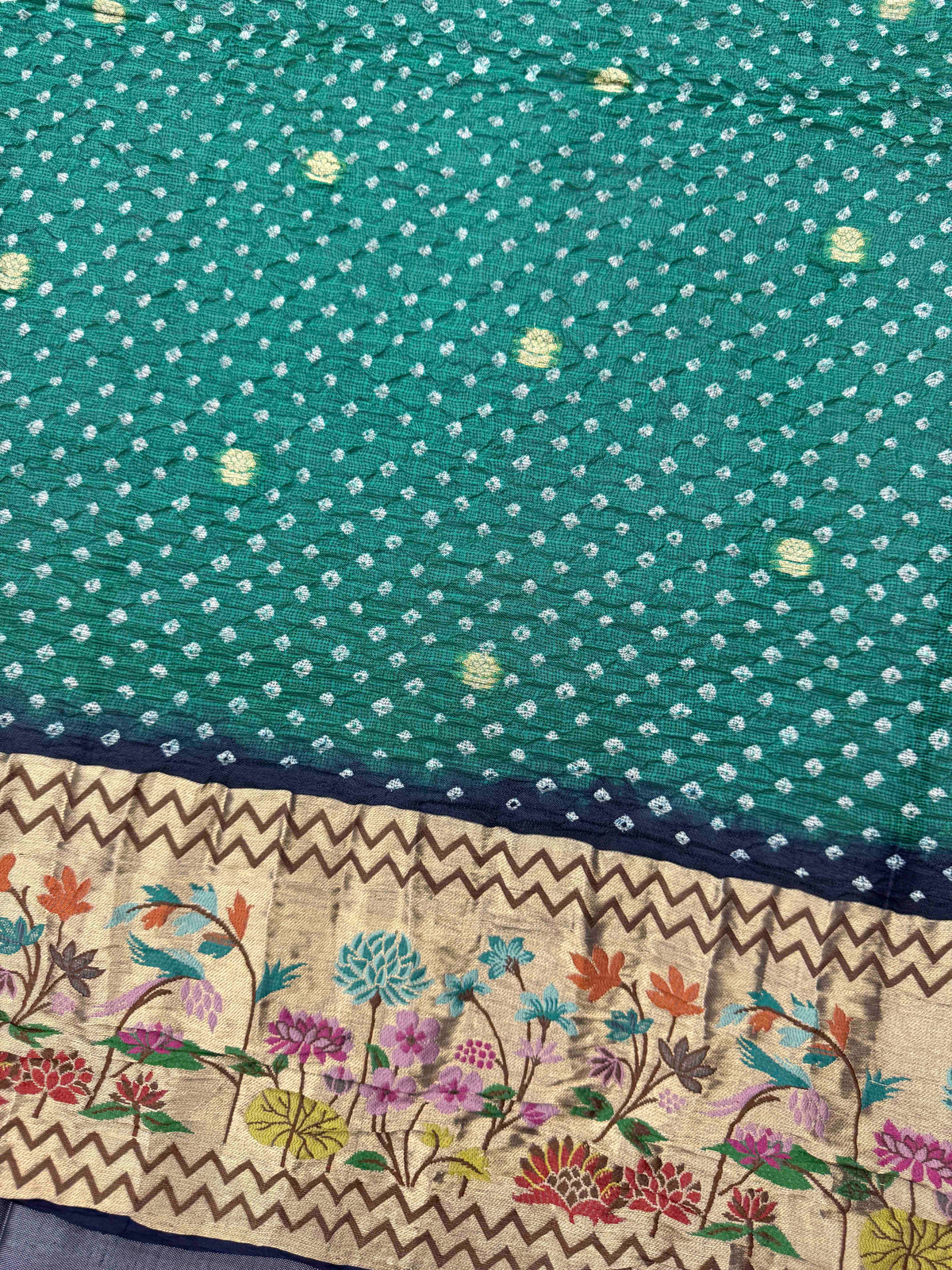 Dark Blue & Sea Green Kota Doria Paithani Bandhani Saree