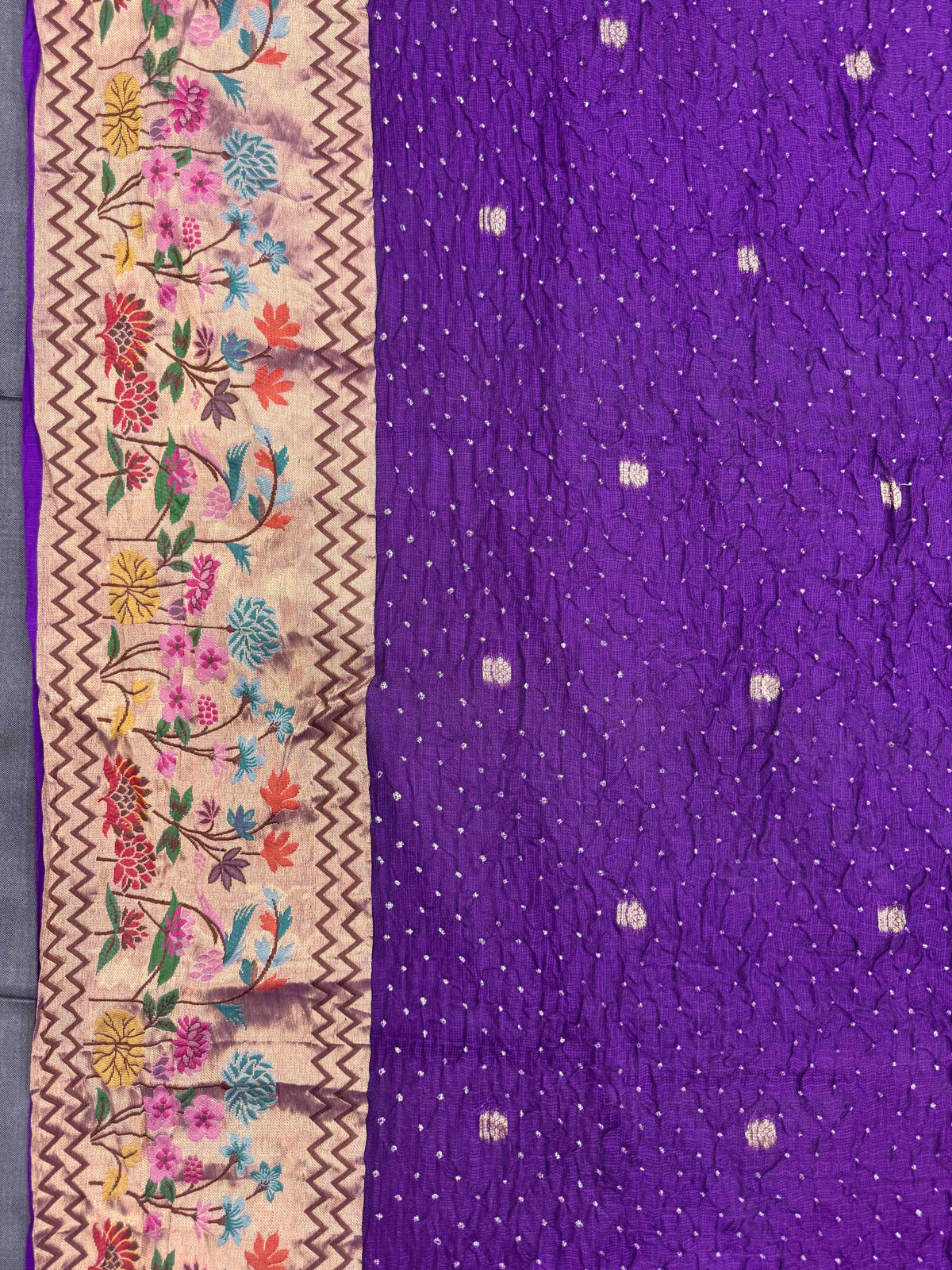 Purple Kota Doria Paithani Bandhani Saree