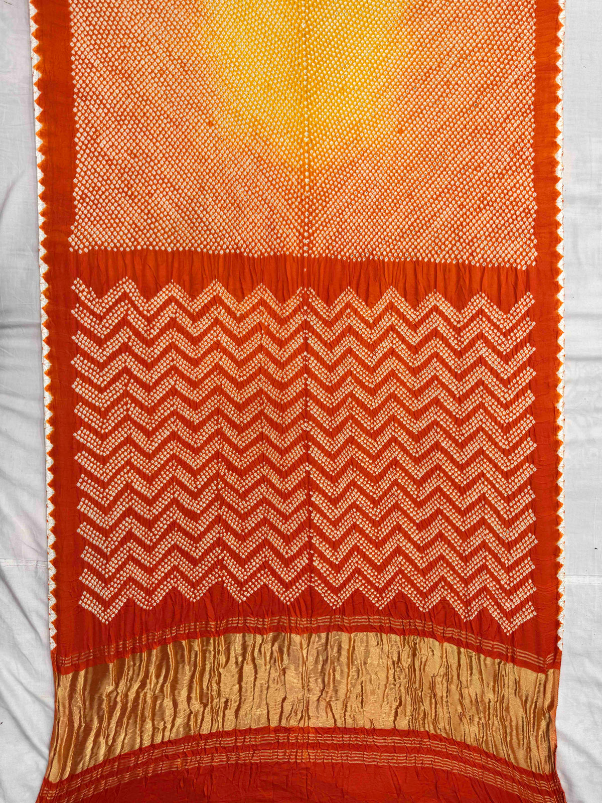 Orange & Yellow Shaded Gajji Bandhani Saree