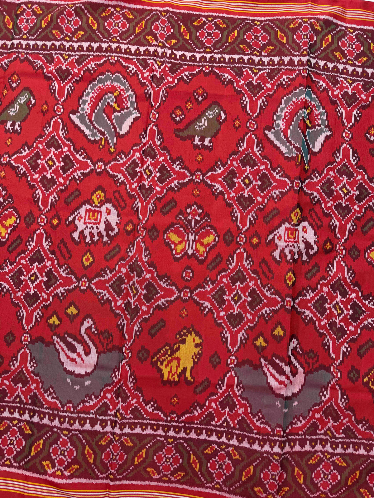 Red Narikunj Chhabdi Single Ikat Patan Patola Saree