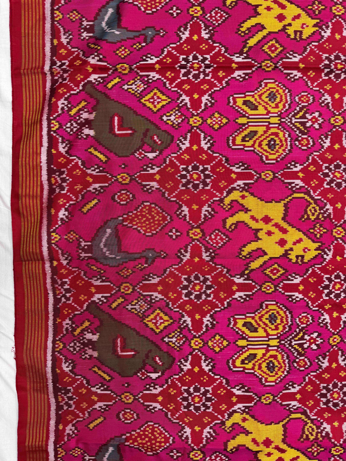 Red & Pink Big Figure Narikunj Single Ikat Patan Patola Saree