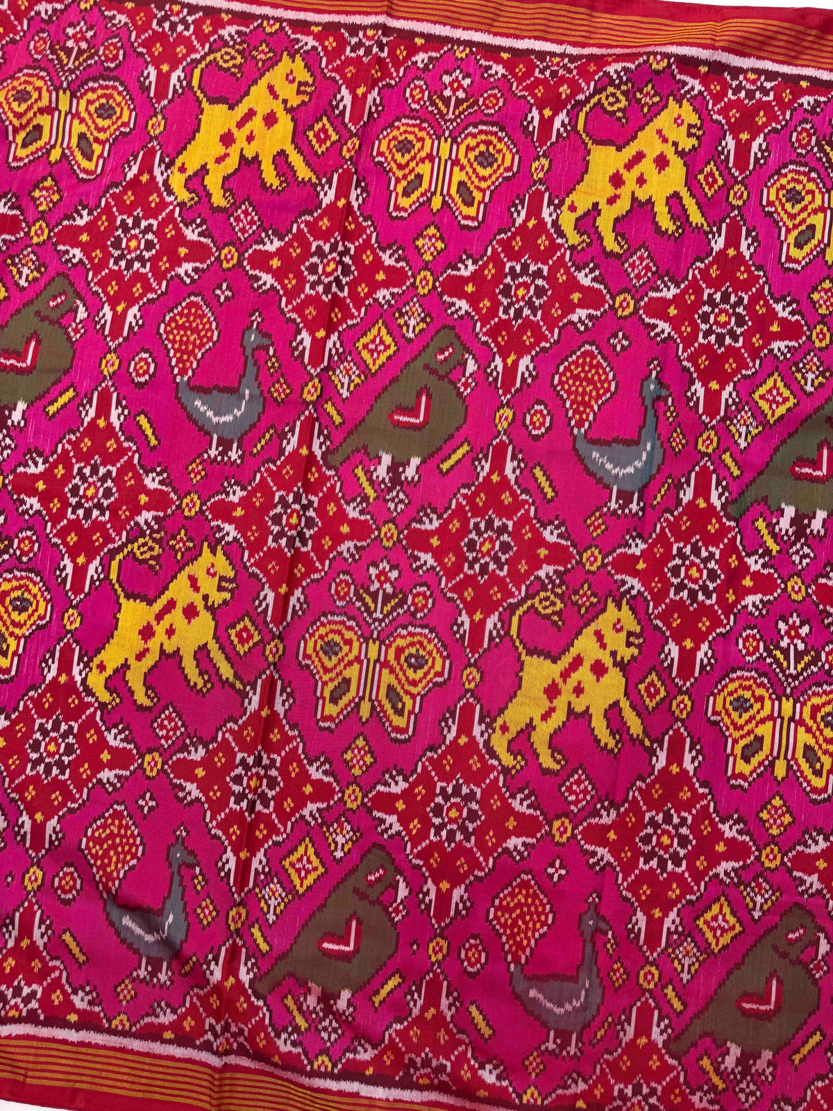 Red & Pink Big Figure Narikunj Single Ikat Patan Patola Saree