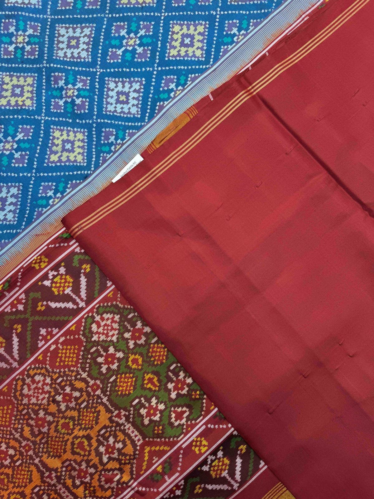 Maroon & Turquoise Blue Panchanda Single Ikat Patan Patola Saree