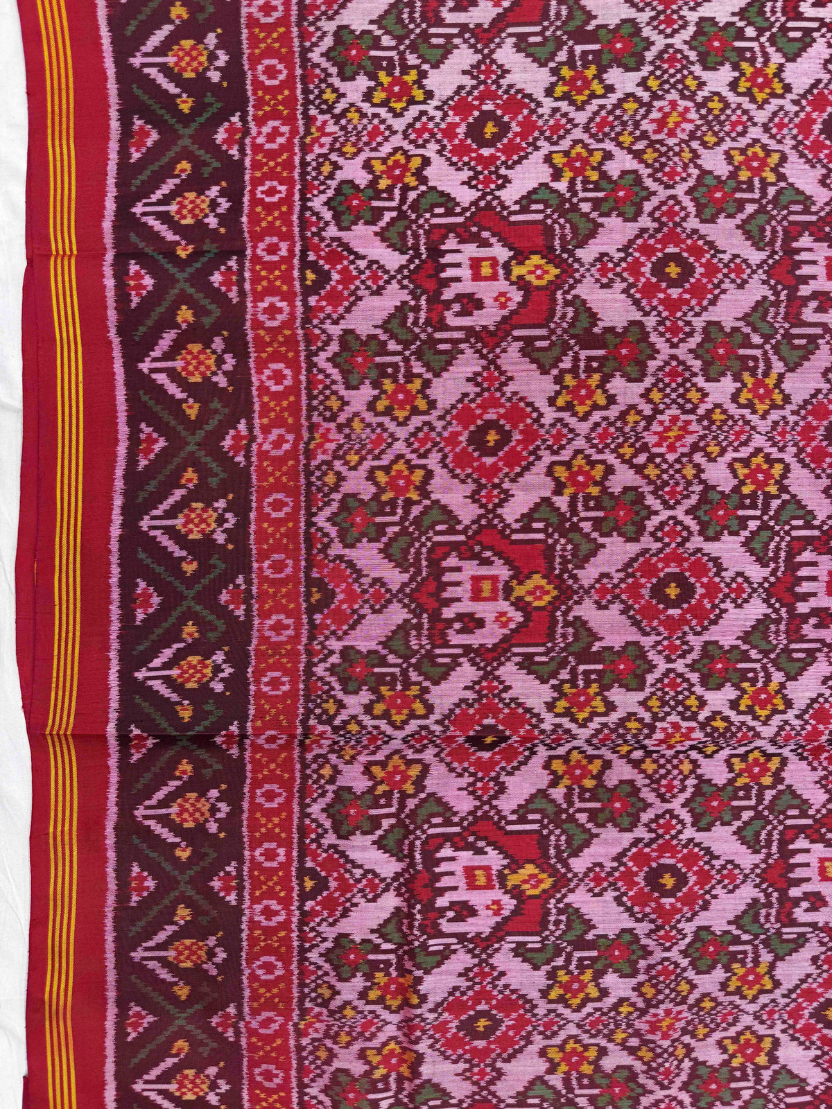 Red & Light Pink Navratan Elephant Mix Single Ikat Patan Patola Saree