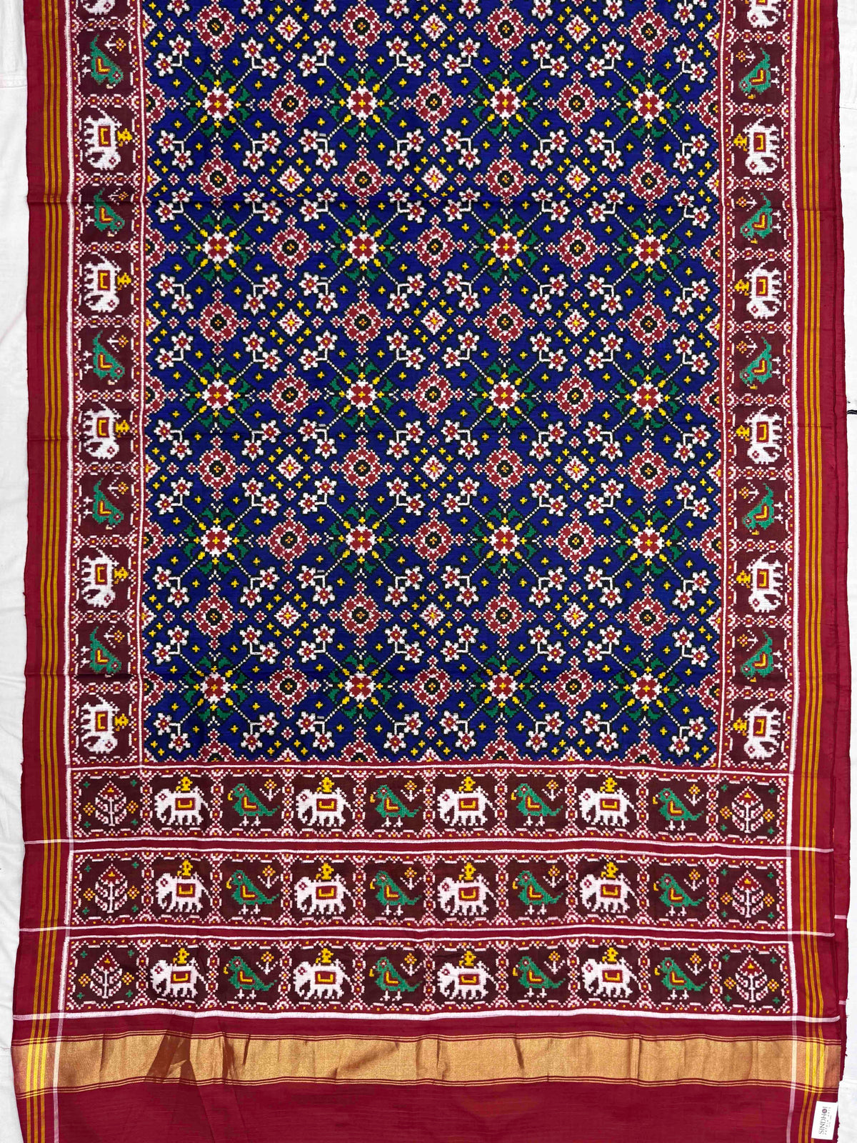 Red & Blue Navratan Double Ikat Patan Patola Saree