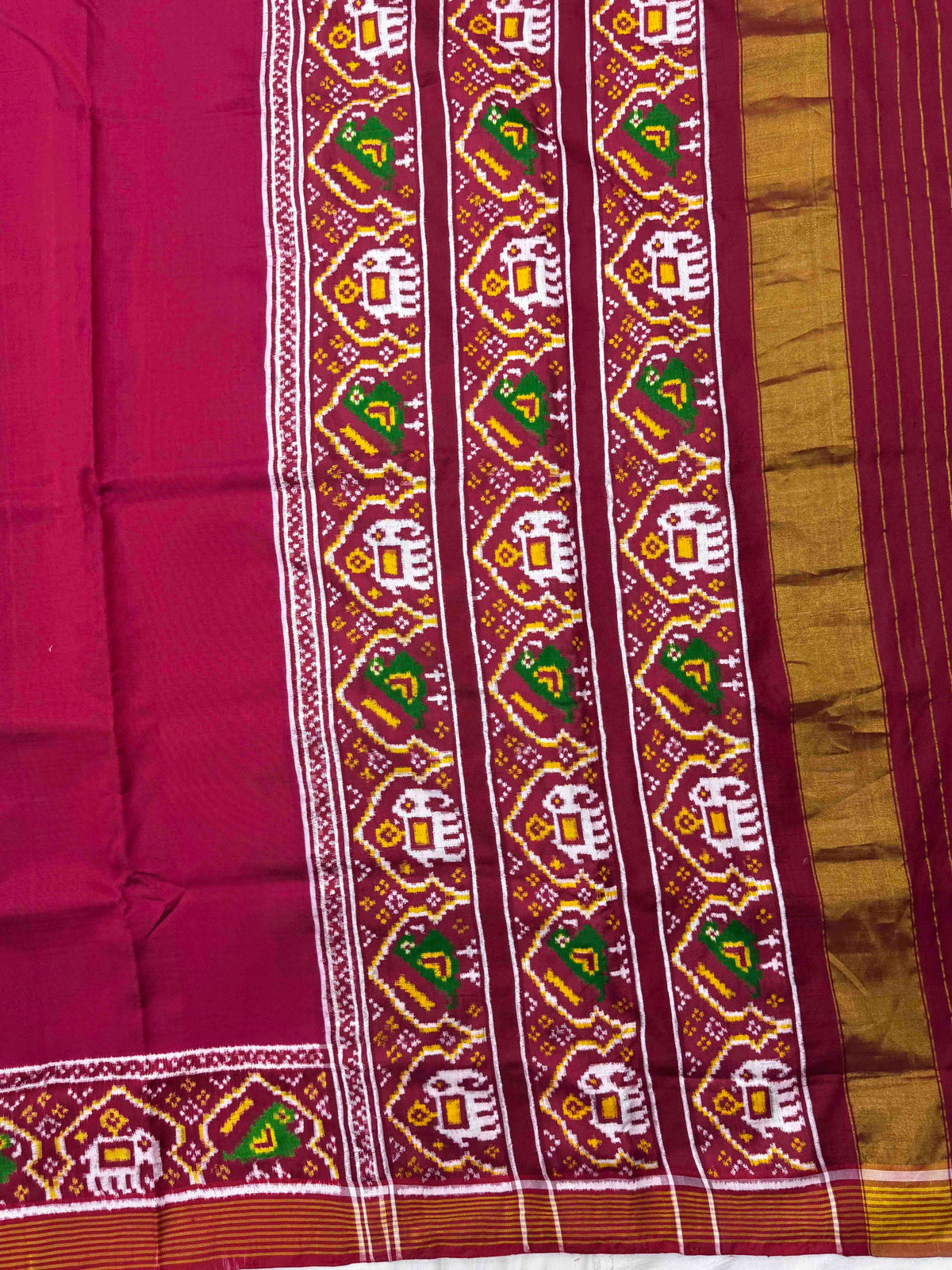 Red & Dark Pink Plain Double Ikat Patan Patola Saree