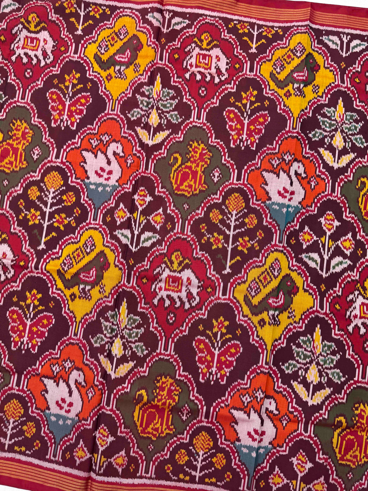 Red & Multicolor Fancy Narikunj Single Ikat Patan Patola Saree