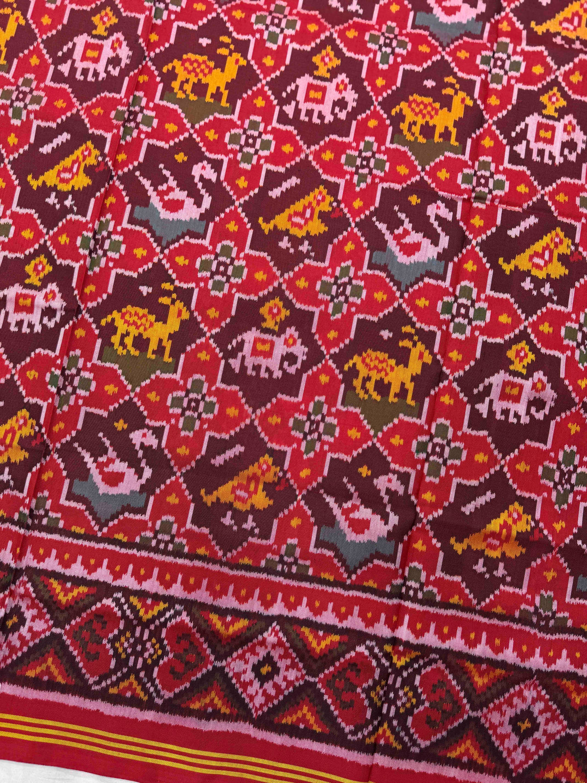 Red & Maroon Star Small Narikunj Single Ikat Patan Patola Saree