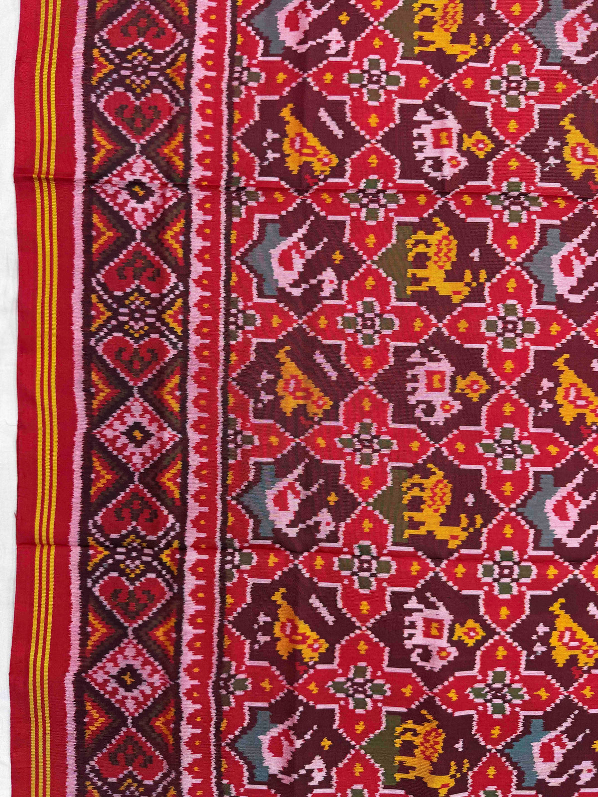 Red & Maroon Star Small Narikunj Single Ikat Patan Patola Saree