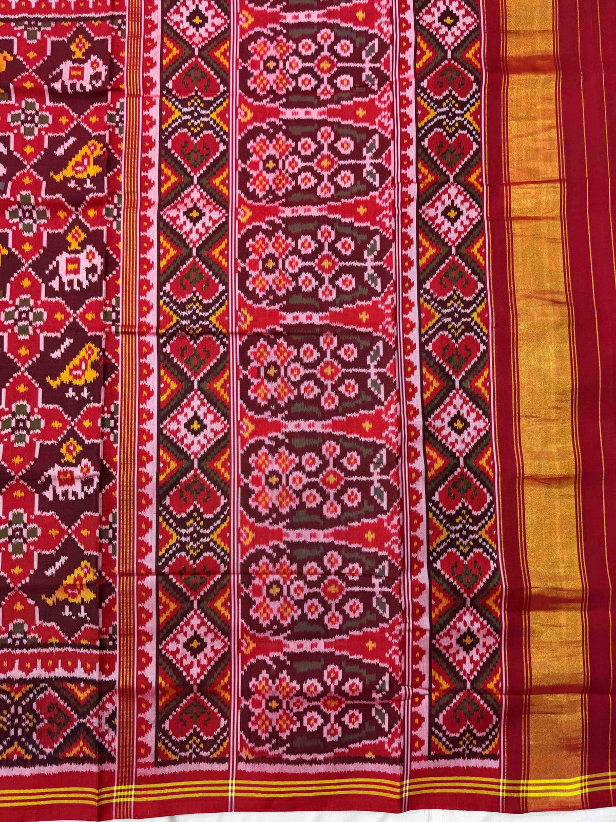 Red & Maroon Star Small Narikunj Single Ikat Patan Patola Saree