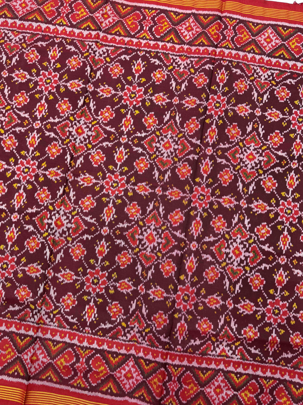 Red & Maroon Chhabdi Single Ikat Patan Patola Saree