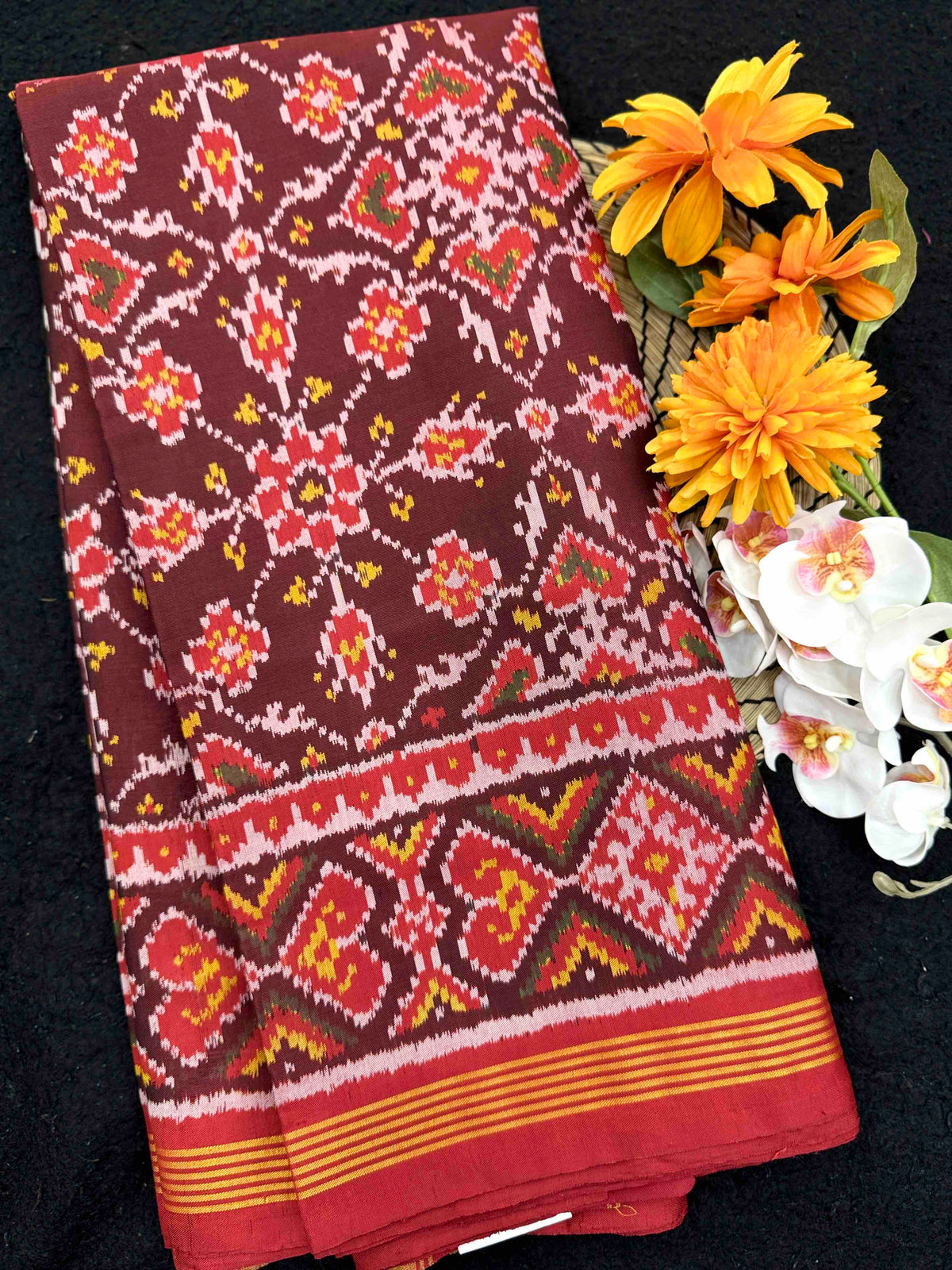 Red & Maroon Chhabdi Single Ikat Patan Patola Saree