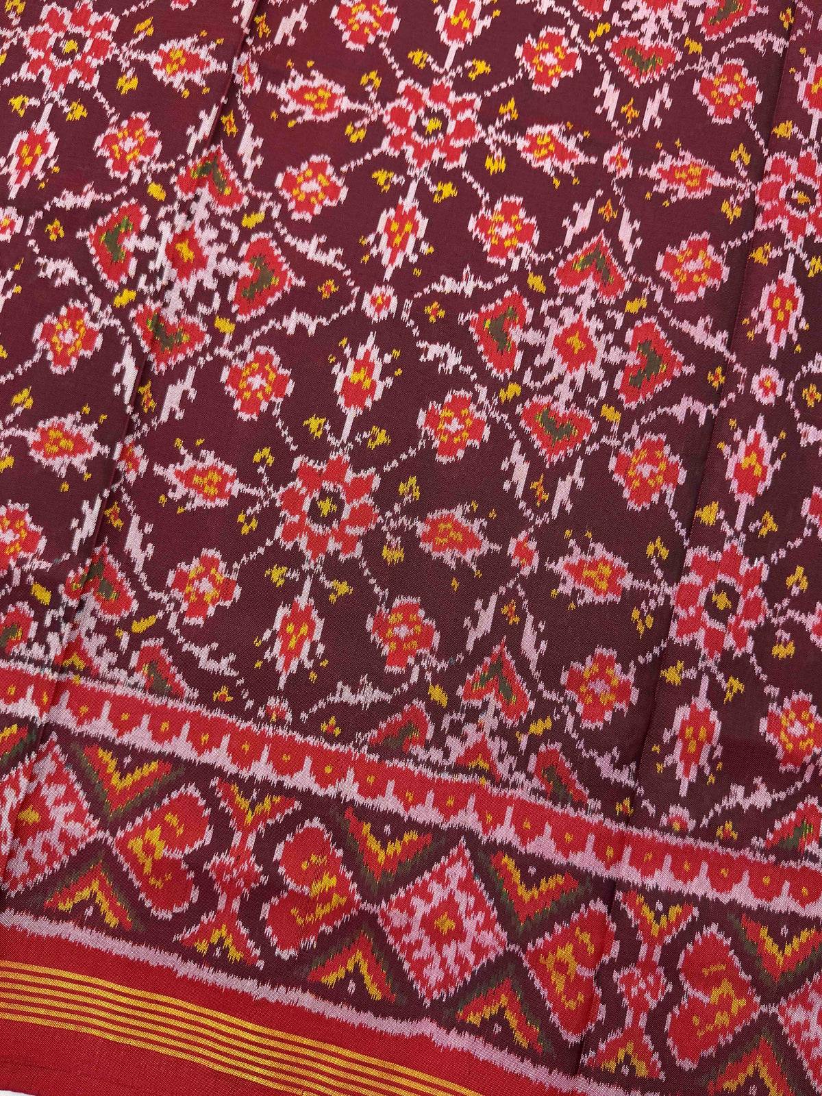 Red & Maroon Chhabdi Single Ikat Patan Patola Saree