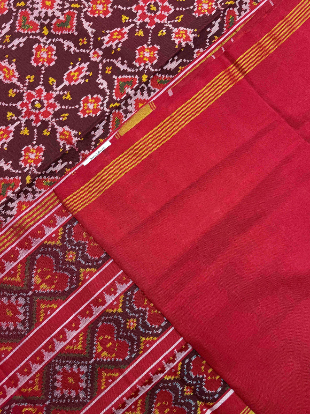 Red & Maroon Chhabdi Single Ikat Patan Patola Saree