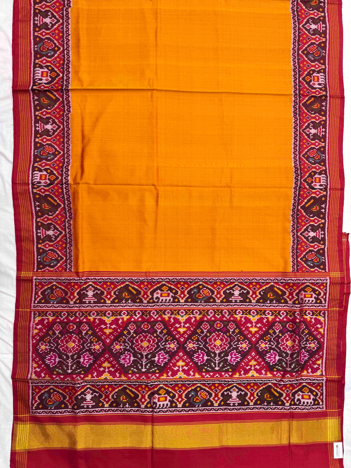 Red & Yellow Plain Single Ikat Patan Patola Saree
