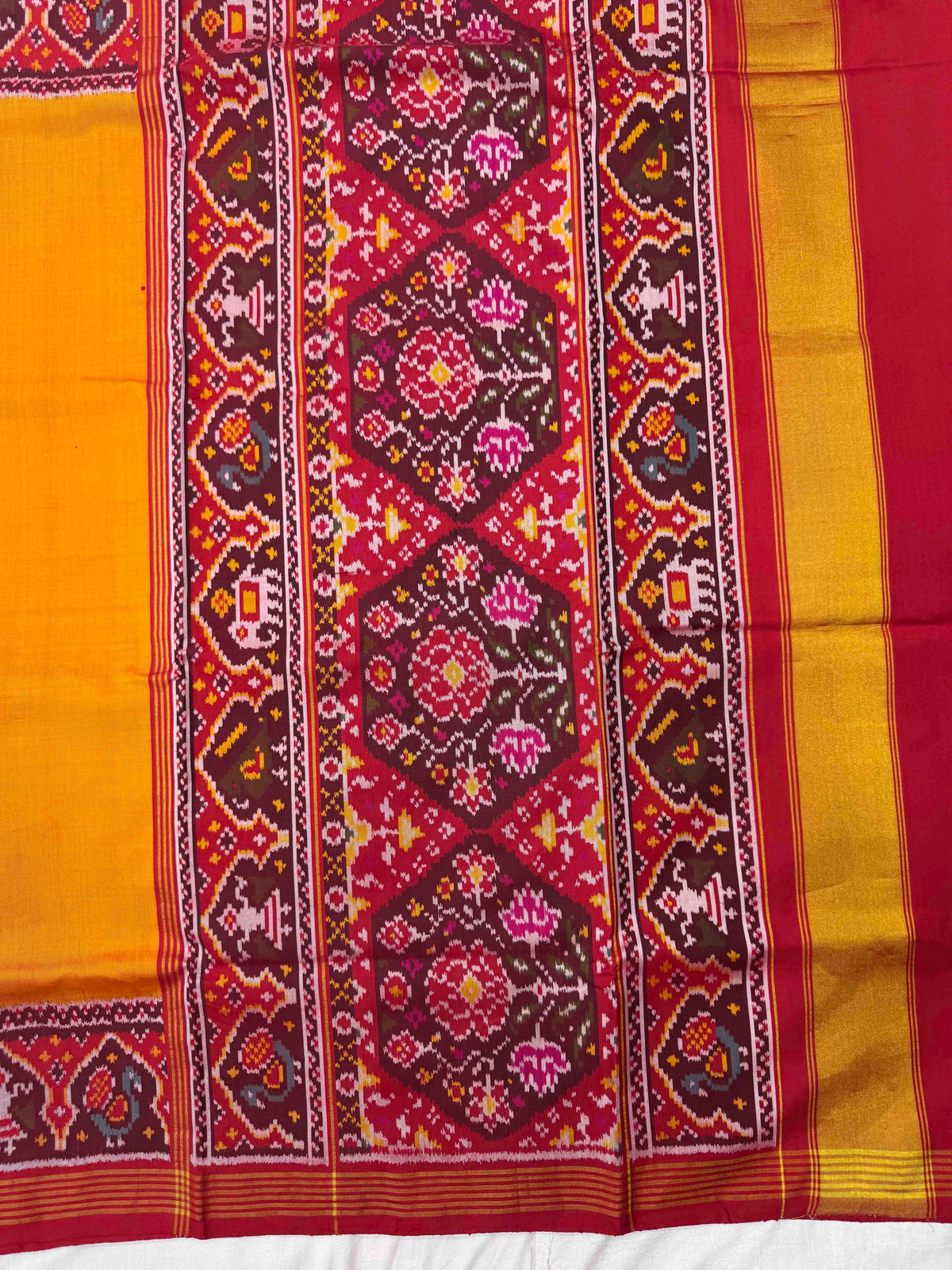 Red & Yellow Plain Single Ikat Patan Patola Saree
