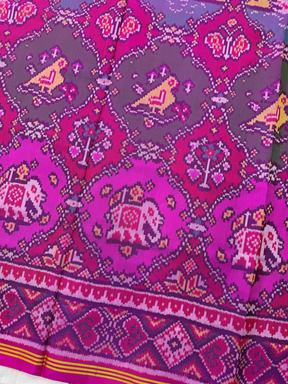 Pink & Multicolor Fancy Narikunj Single Ikat Patan Patola Saree