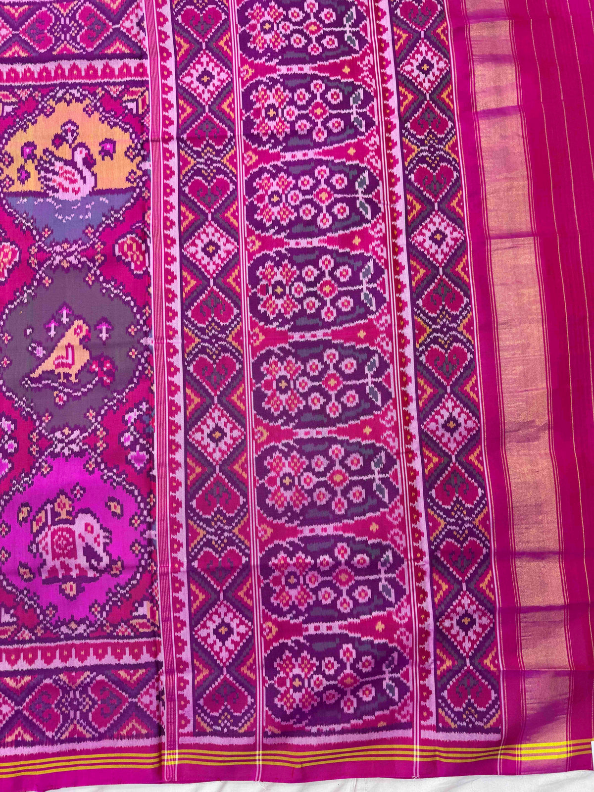 Pink & Multicolor Fancy Narikunj Single Ikat Patan Patola Saree