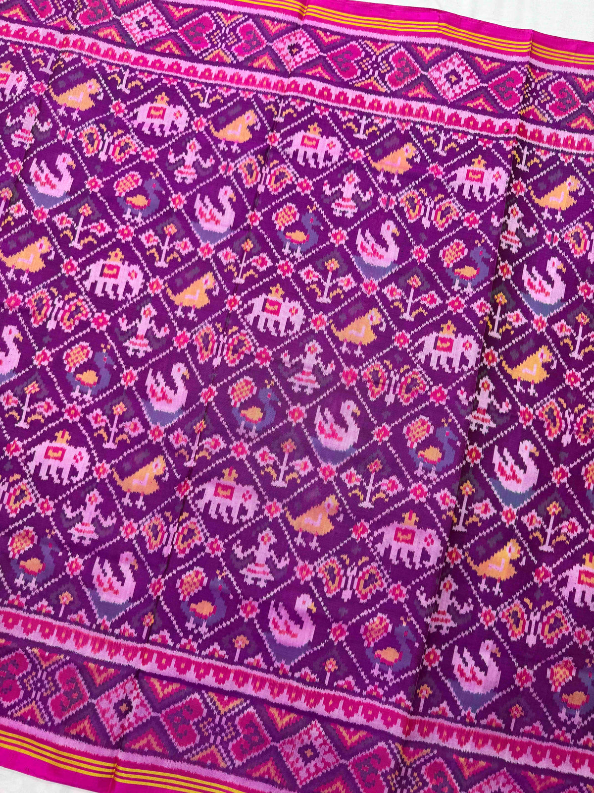 Pink & Purple Small Narikunj Single Ikat Patan Patola Saree