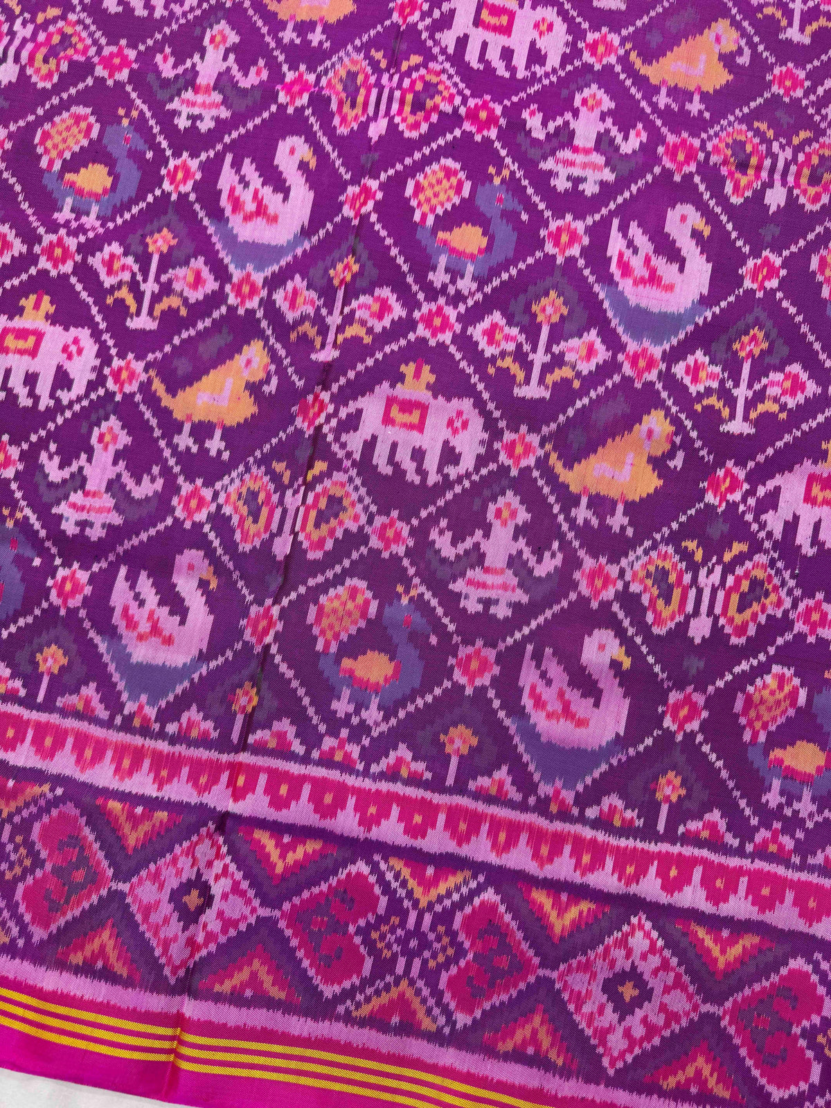 Pink & Purple Small Narikunj Single Ikat Patan Patola Saree