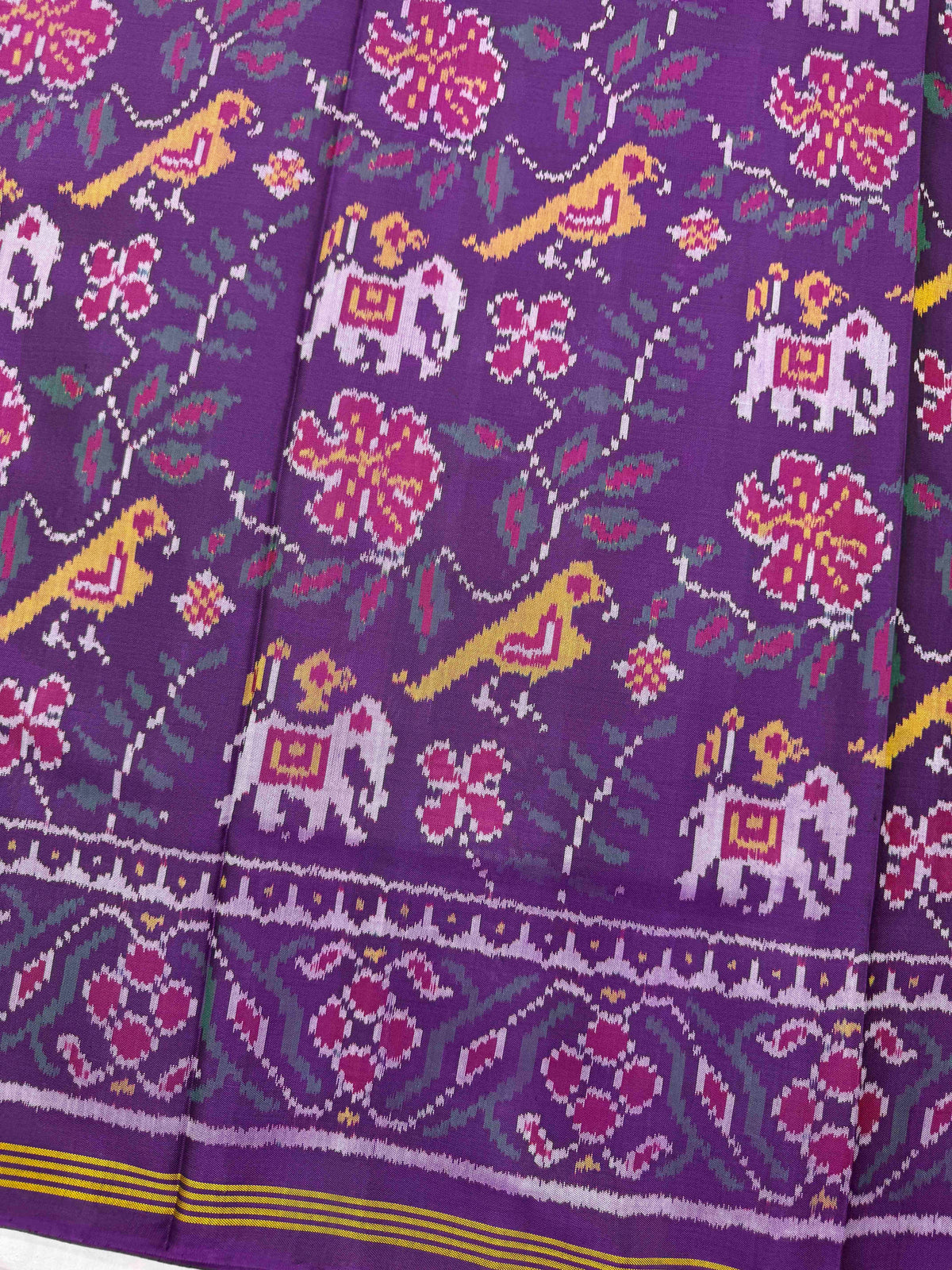 Purple Haathi Popat Leaves Single Ikat Patan Patola Saree