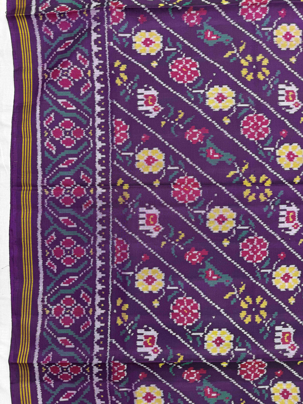 Purple Haathi Popat Fancy Flower Leheriya Single Ikat Patan Patola Saree