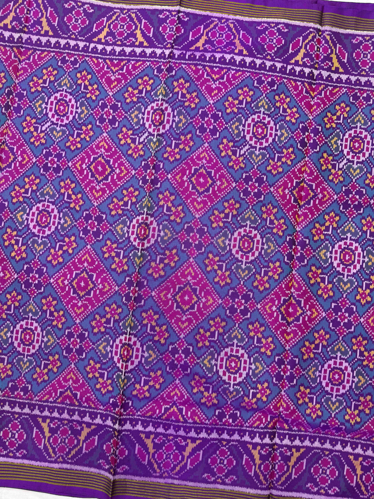 Purple & Turquoise Navratan Manekchowk Single Ikat Patan Patola Saree