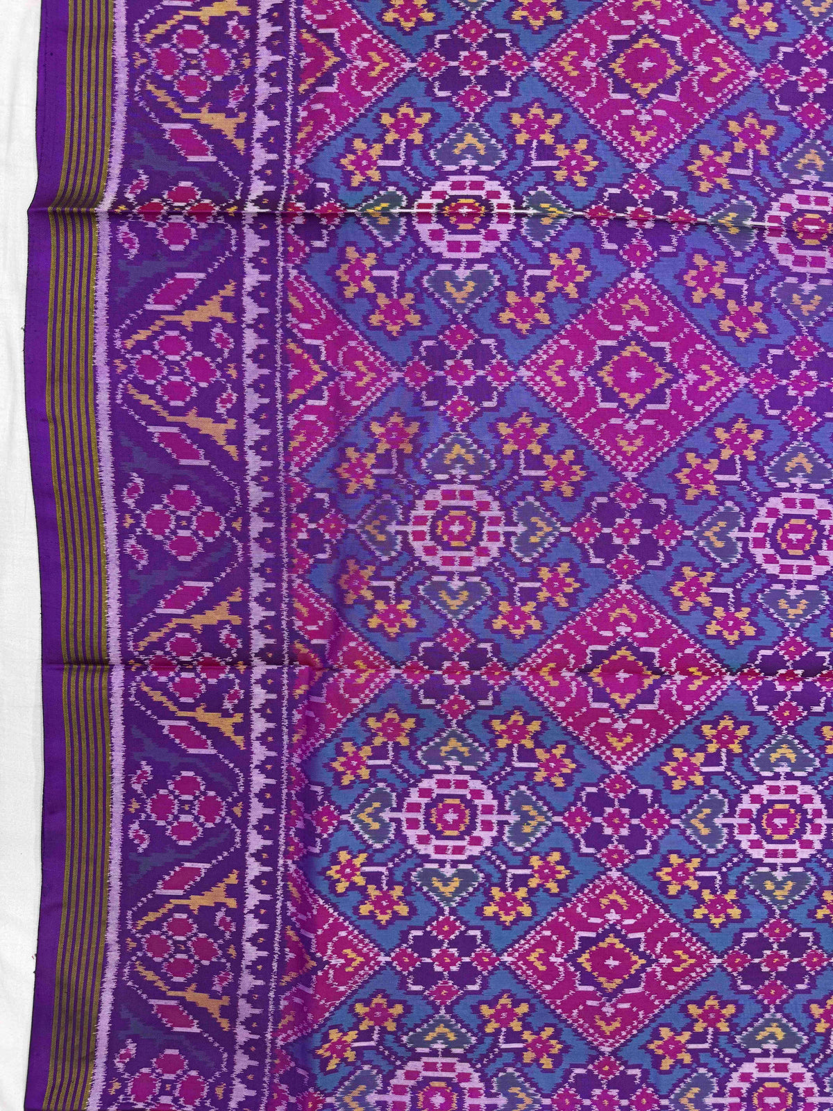Purple & Turquoise Navratan Manekchowk Single Ikat Patan Patola Saree