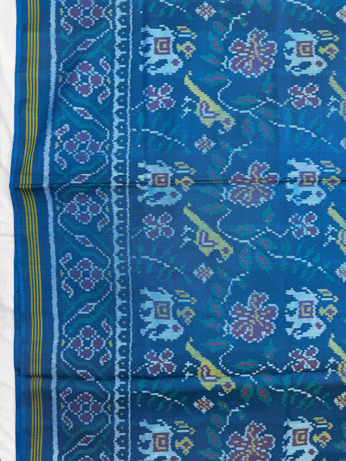 Turquoise Blue Fancy Narikunj Leaves Single Ikat Patan Patola Saree