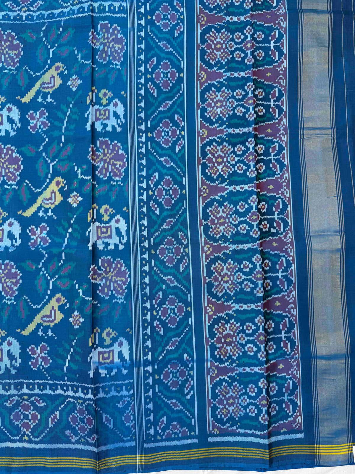 Turquoise Blue Fancy Narikunj Leaves Single Ikat Patan Patola Saree