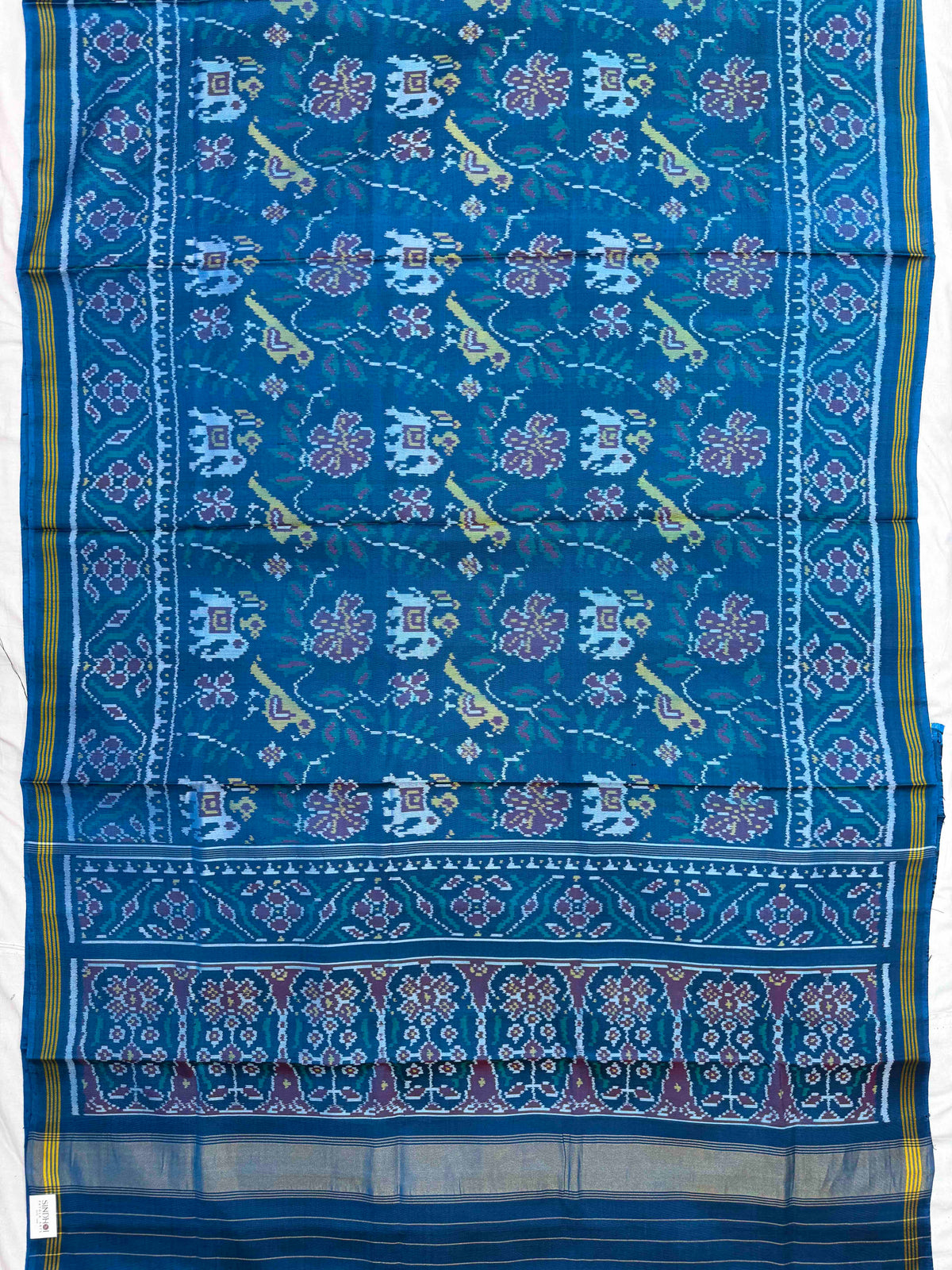 Turquoise Blue Fancy Narikunj Leaves Single Ikat Patan Patola Saree