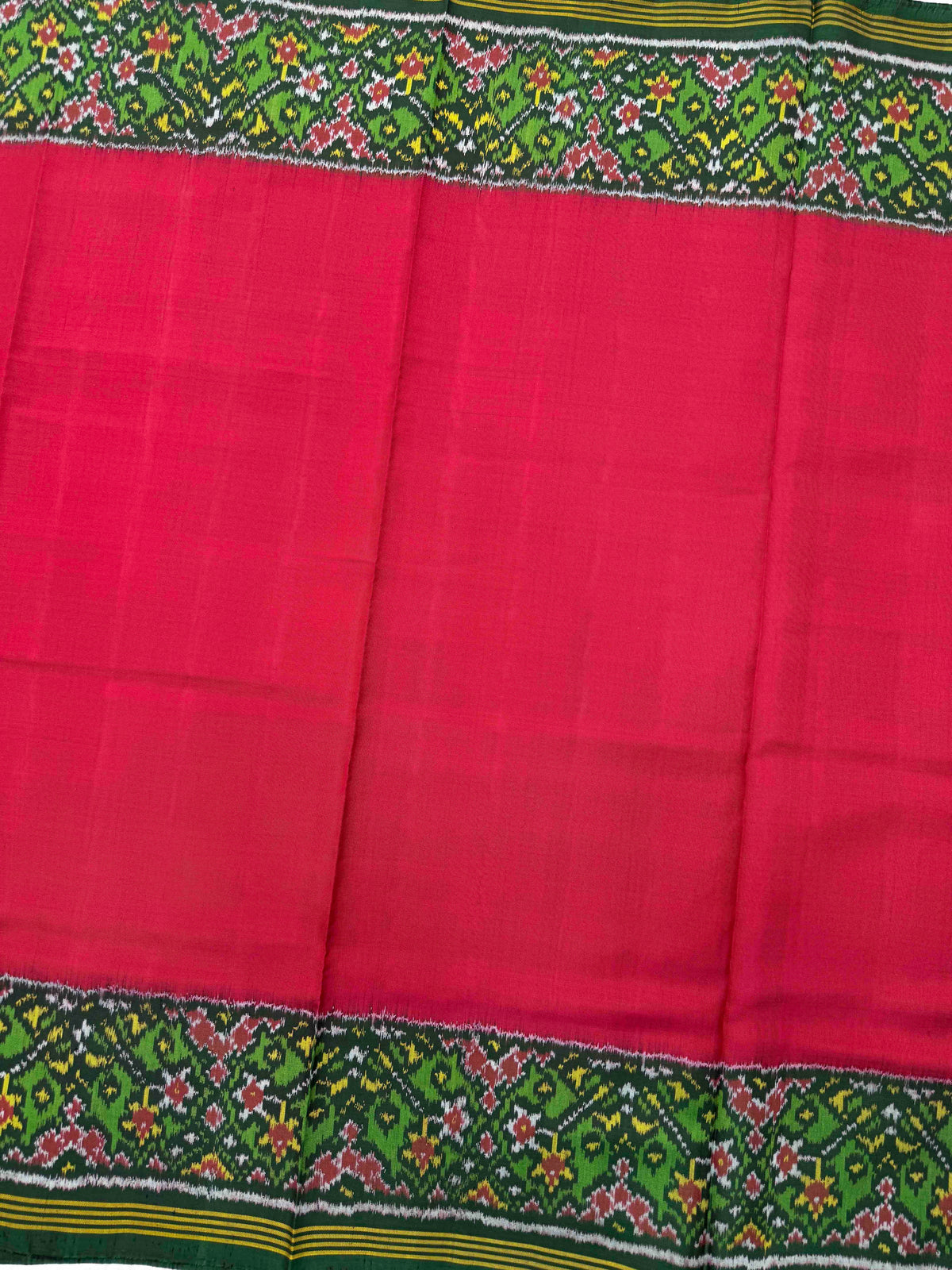 Green & Dark Pink Plain with Navratan Border Pallu Single Ikat Patan Patola Saree