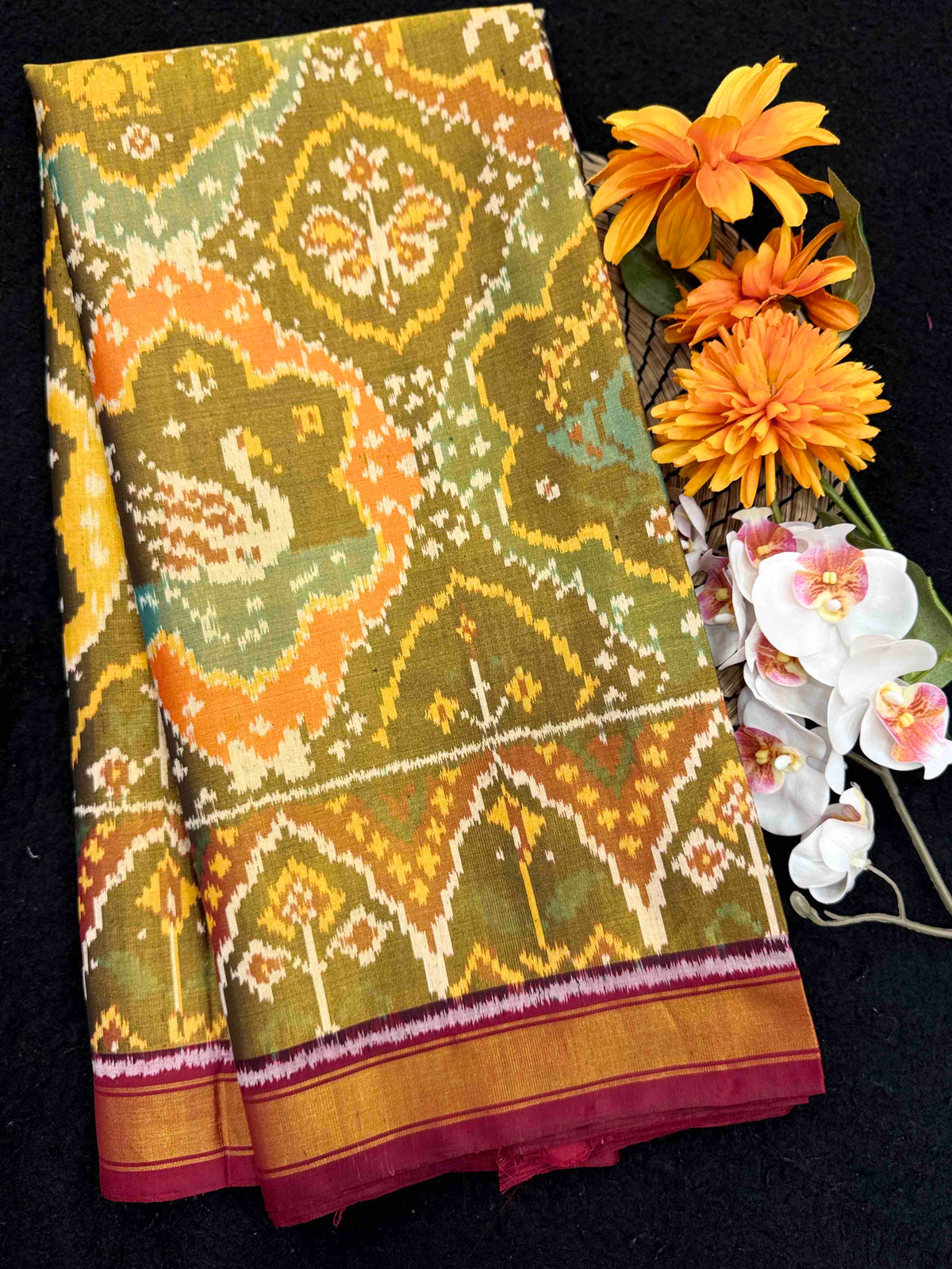 Red & Golden Multicolor Narikunj Fancy Tissue Patola Saree