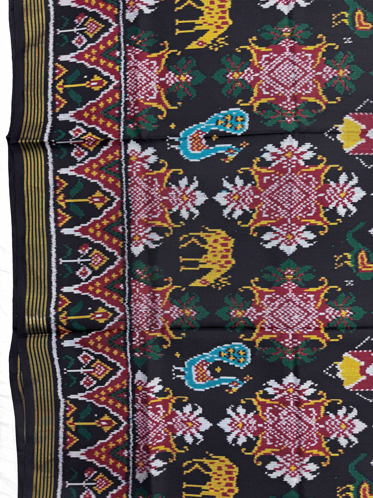 Black Narikunj Flower Figure Single Ikat Patan Patola Saree