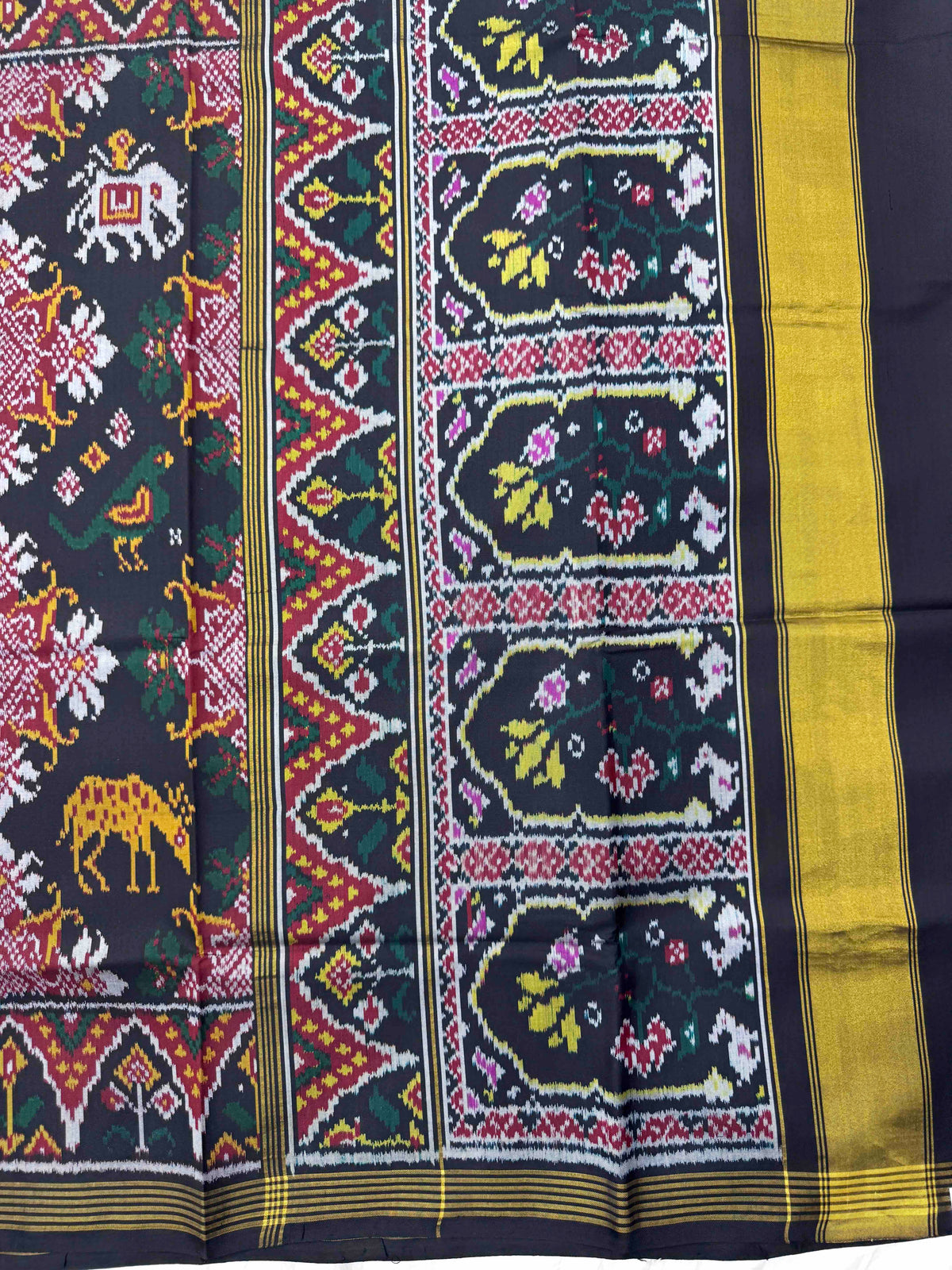 Black Narikunj Flower Figure Single Ikat Patan Patola Saree