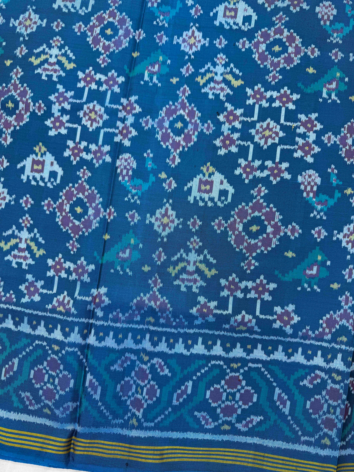 Turquoise Blue Navratan Narikunj Single Ikat Patan Patola Saree