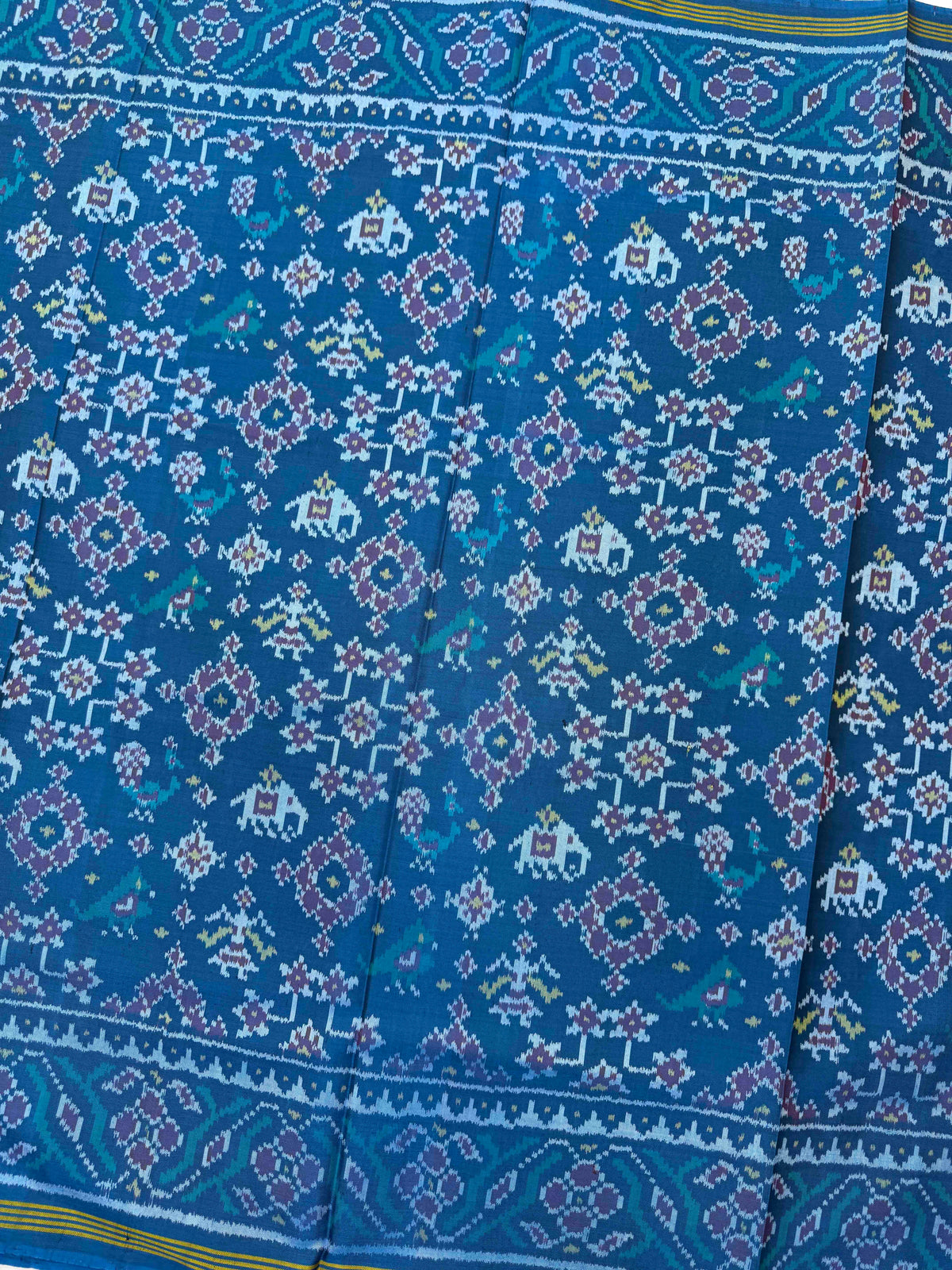 Turquoise Blue Navratan Narikunj Single Ikat Patan Patola Saree