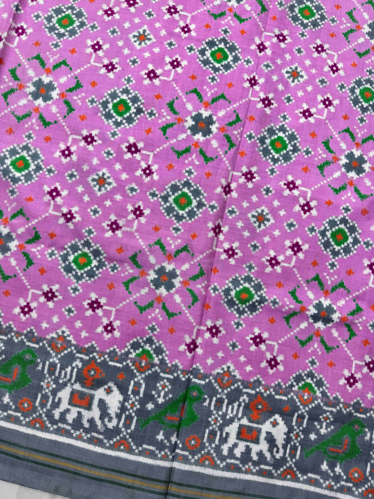Grey & Light Pink Navratan Double Ikat Patan Patola Saree