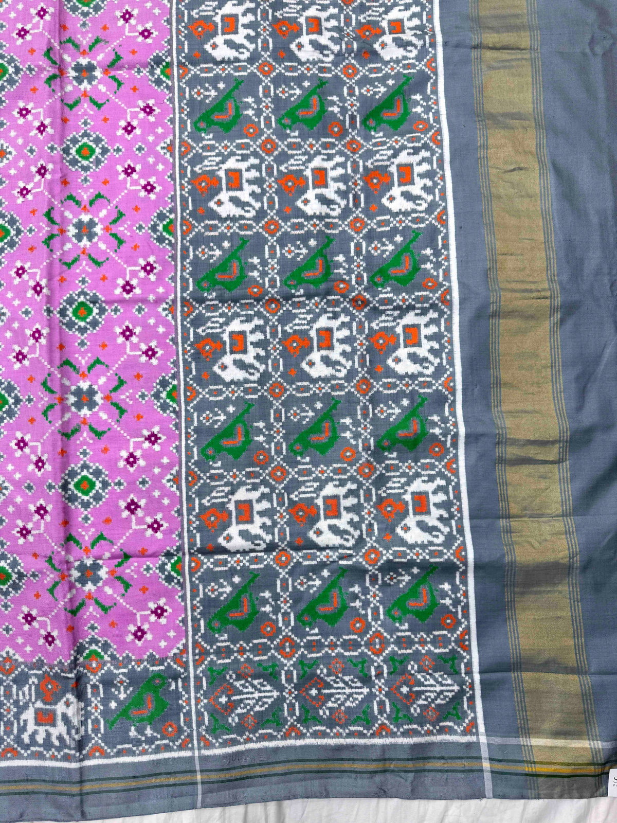 Grey & Light Pink Navratan Double Ikat Patan Patola Saree