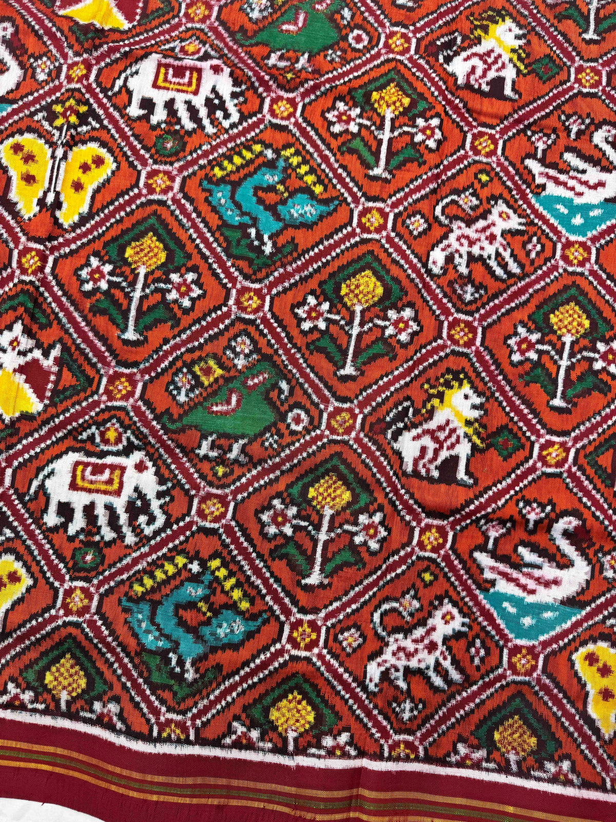 Red & Orange Narikunj Double Ikat Patan Patola Saree