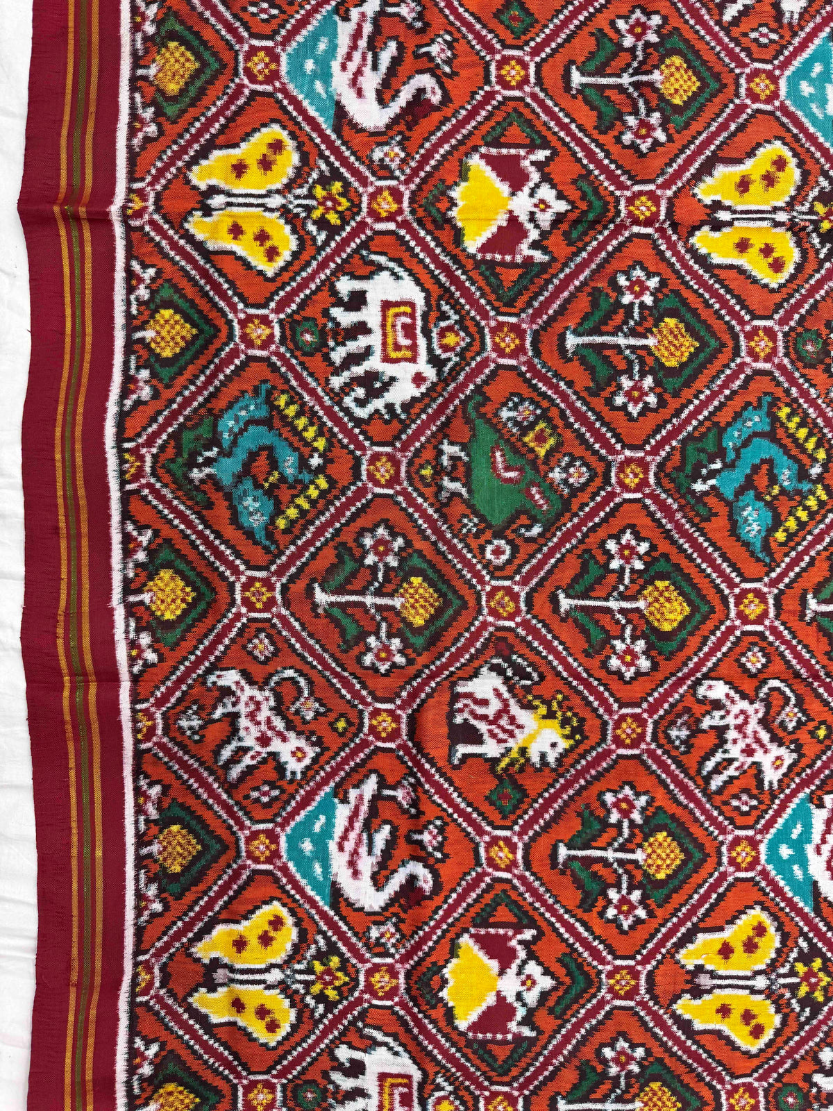 Red & Orange Narikunj Double Ikat Patan Patola Saree