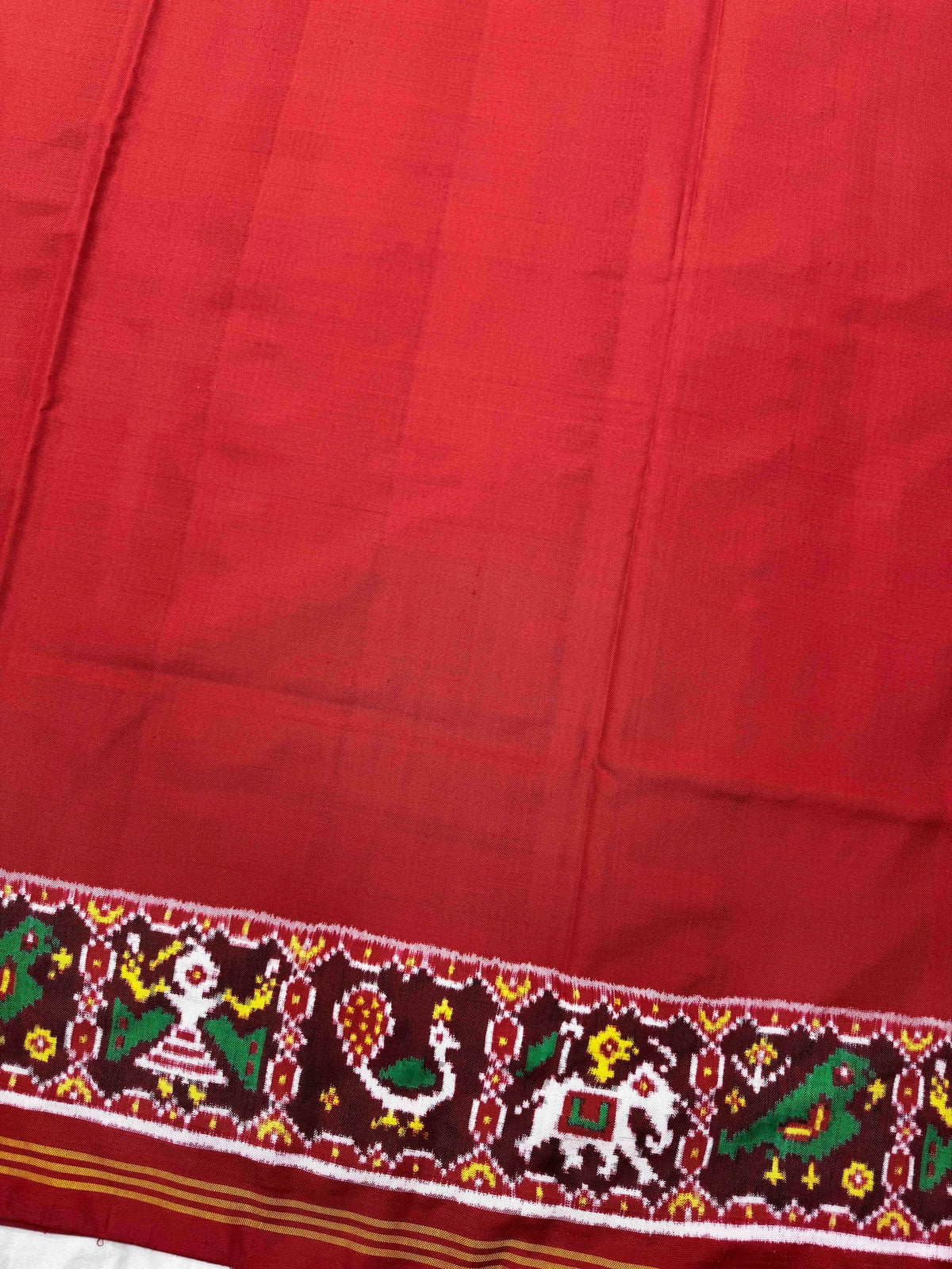 Red Plain with Narikunj Border Pallu Double Ikat Patan Patola Saree