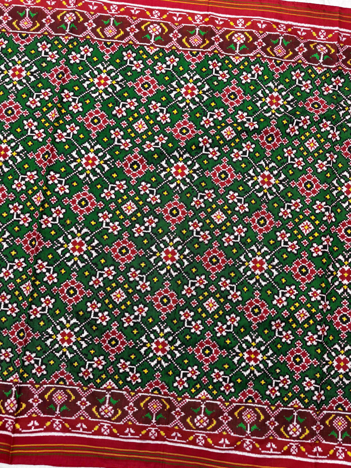 Red & Green Navratan Double Ikat Patan Patola Saree