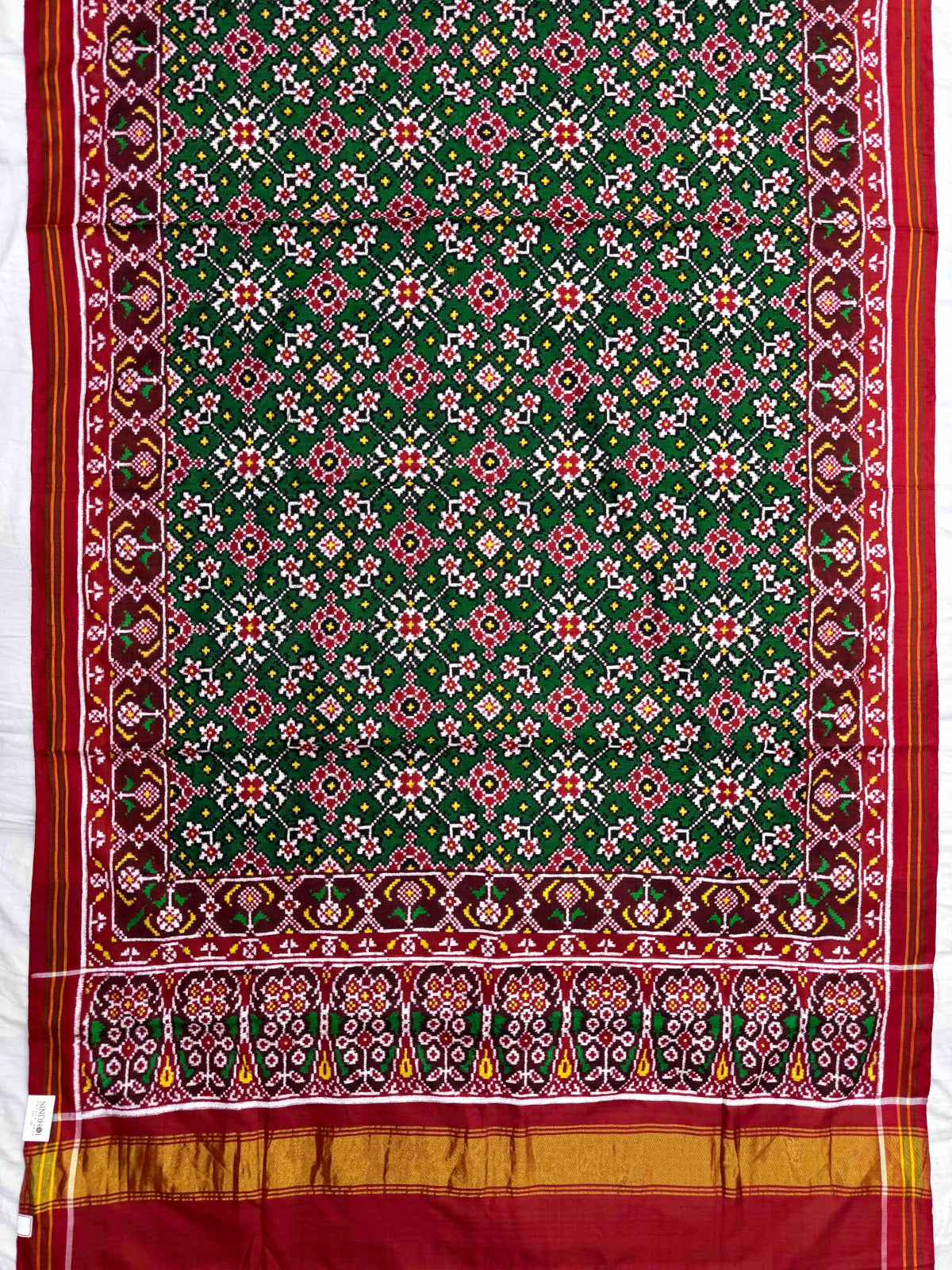 Red & Green Navratan Double Ikat Patan Patola Saree